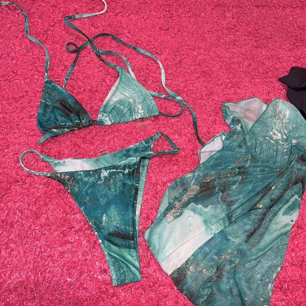 Turquoise Marble Bikini - SMALL with Cover Up